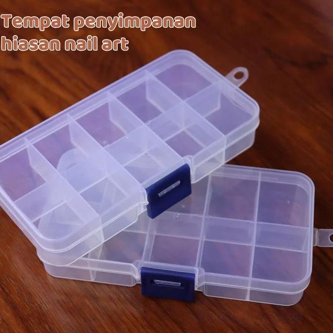 Kubika- Kotak Serbaguna Transparan Sekat 10 Bahan Plastik/Box 28Kolom Hiasan Nailart