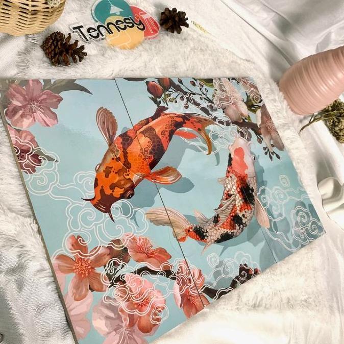Okushonga- Tennesy Hiasan Dinding 1 Set Ikan Koi 15X30Cm Isi 3 Bingkai Foto Wall Decor Pajangan Post