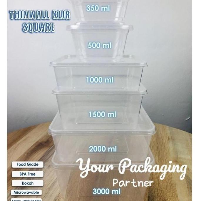 Ebyokurwa- Thinwall Kotak Makan Plastik 2000Ml Sq Food Container / Box Microwave Persegi / Square