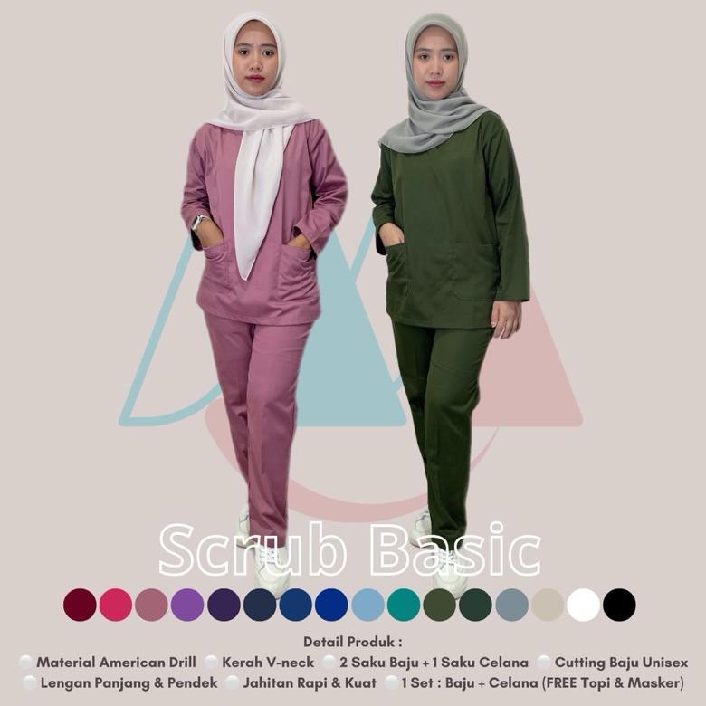 Termudah Baju Ok Lengan Panjang Oka Scrub  Baju Jaga Dokter Perawat Medis Pria Wanita