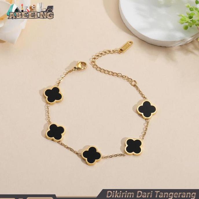 FKINAPE Gelang Titanium Clover Gelang Titanium Bunga Hitam Gelang Titanum