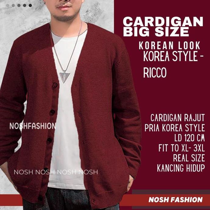 Untere- Sweater Cardigan Rajut Jumbo Rico  V Neck Fashion Big Size Pria Noshfashion