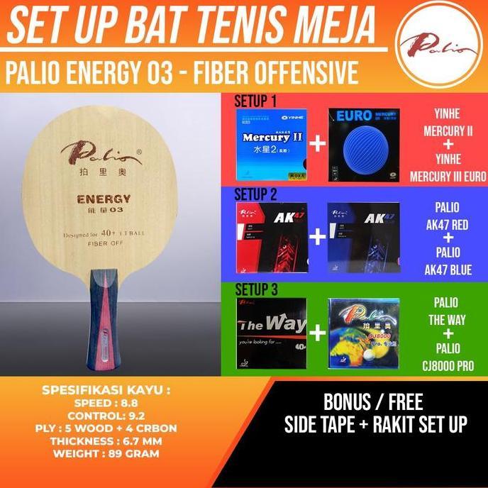 BEBAS ONGKIR - Paket Bat Pingpong Rakitan Palio Energy 03 Fiber Offensive Yinhe Palio