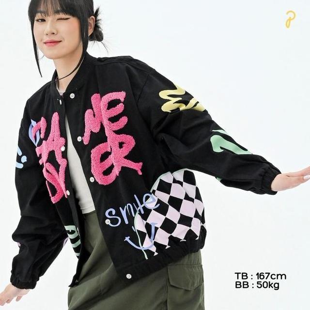 Pakepakaii Jaet Main Bomber Jaet Ini Bordir Hitam Katun Jaket Wanita Abu Coklat Oversize Tebal Suede