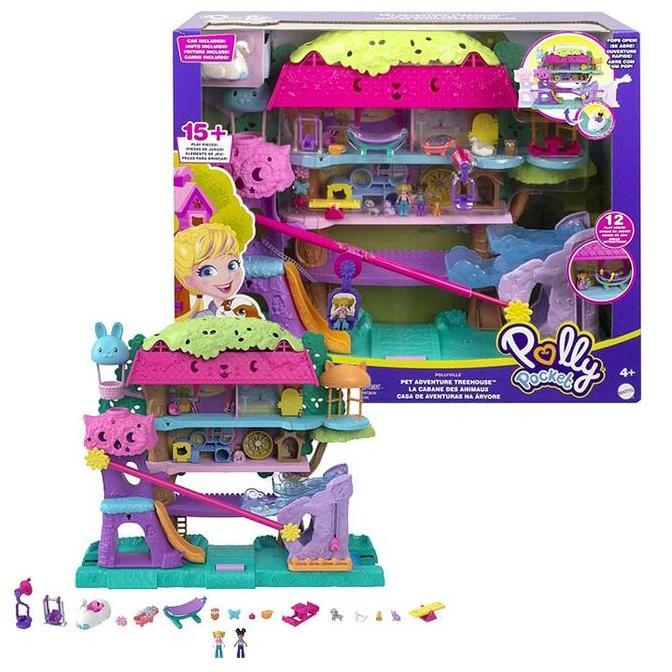 Polly Pocket Pollyville Pet Adventure Treehouse Playset Mainan Origina