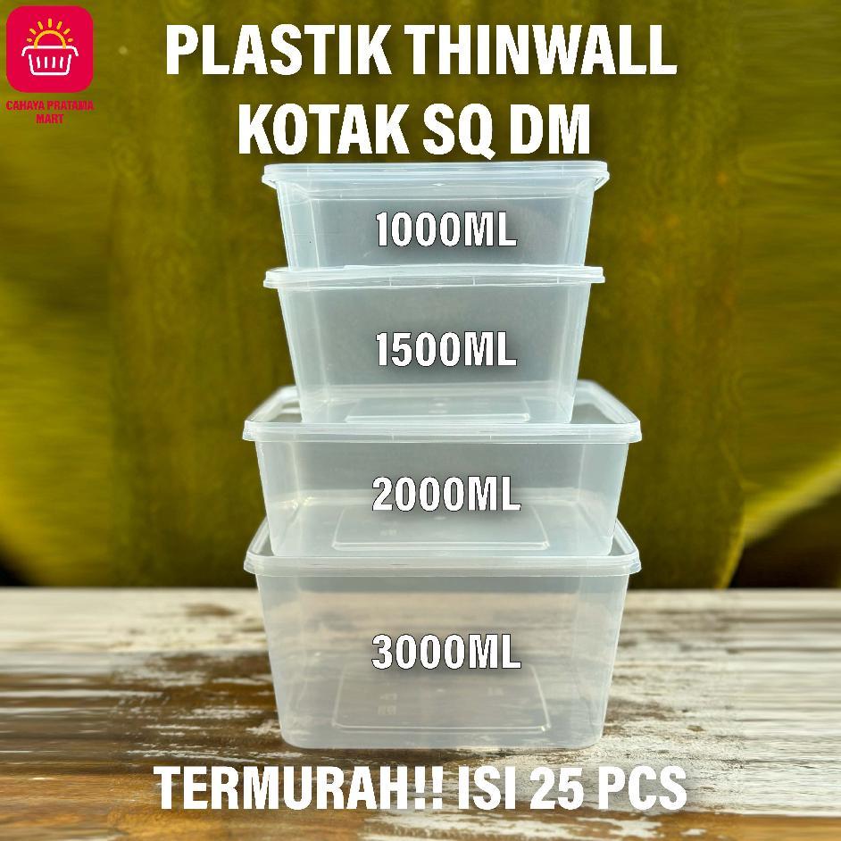Thinwall Square Kotak Makan Isi 25 Pcs Plastik Persegi Besar 1000Ml 1500Ml 2000Ml 3000Ml Thinwall Bo