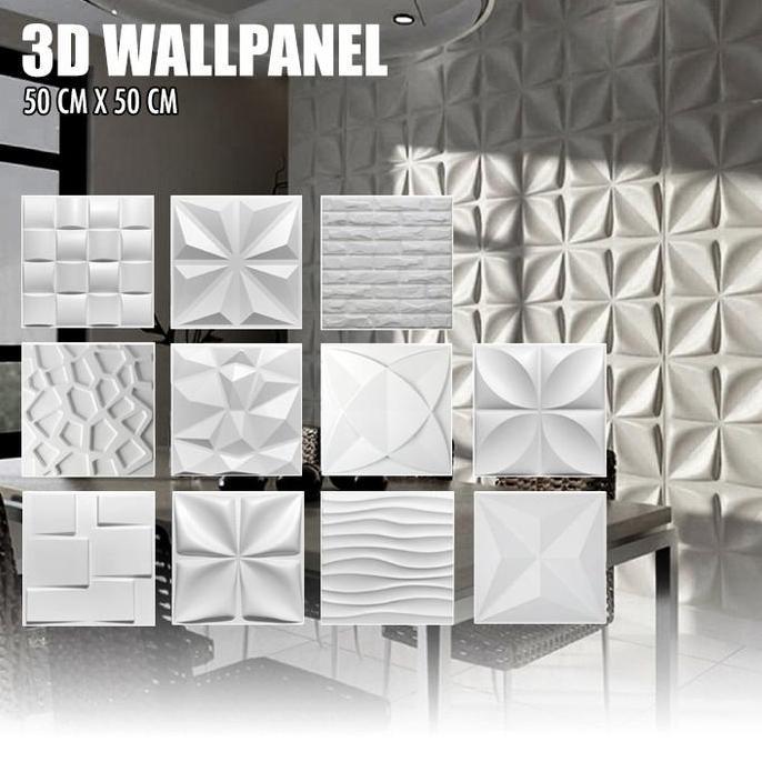 Wall Panel 3D Dinding Ornamen Bahan PVC Bisa Dibersihkan Motif Timbul Warna Putih