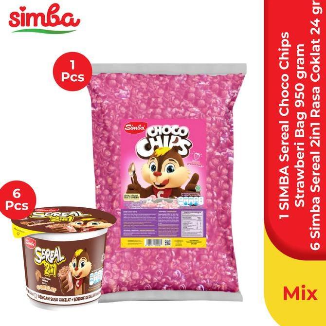 Glow- Sereal Choco Chips Strawberry Bag 1Kg & 6 Choco Chips 2In1 Cokelat