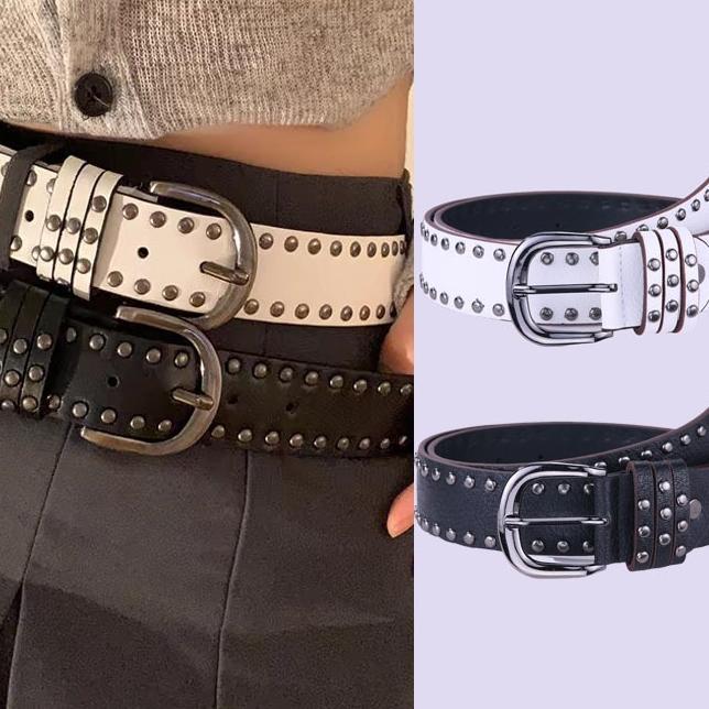 Hitam/Putih Ikat Pinggang Wanita/Pria Kulit Pu Gesper Fashion Korea Simple Dan Serbaguna | Belt Punk