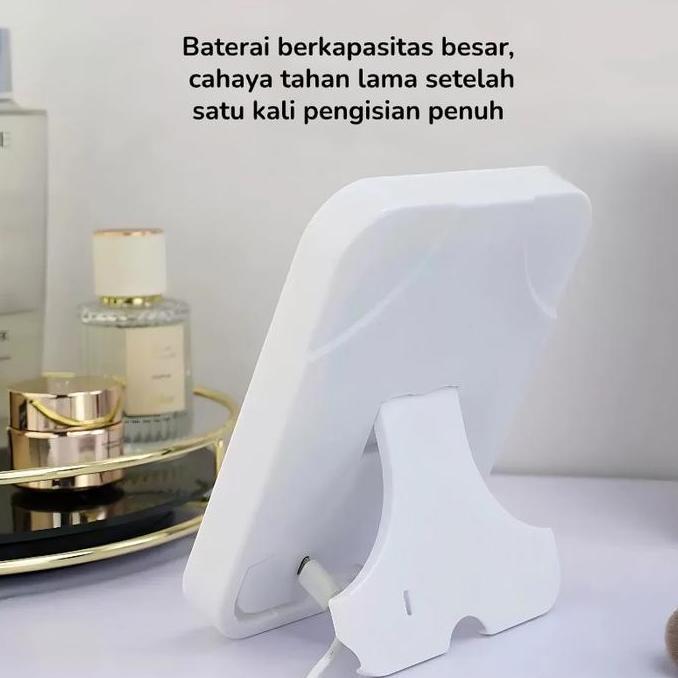 Cermin LED / Cermin Lampu LED / Cermin Make up Meja Dengan Lampu LED Tombol Touch Screen Charge USB 