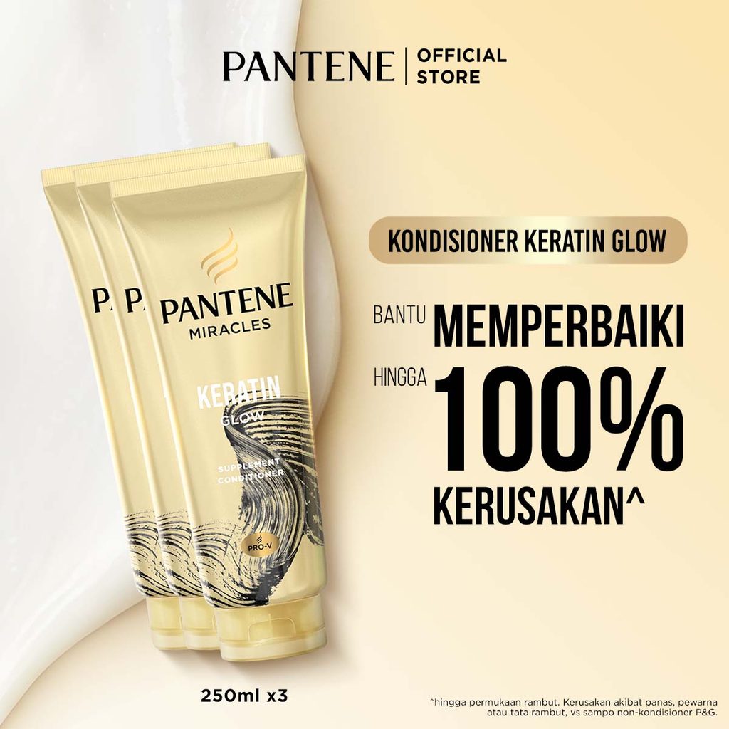 Pantene Conditioner Miracles Keratin Glow Daily Hair Supplement 250ml X3