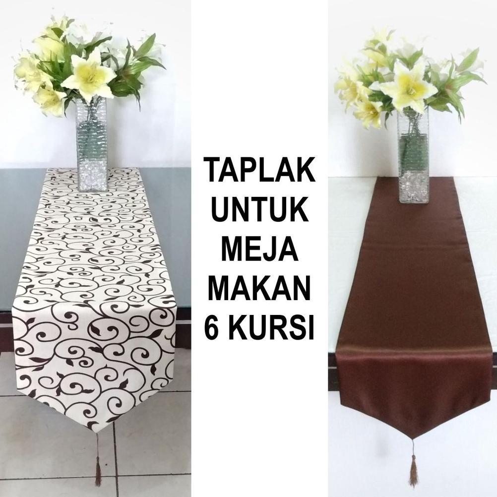 Taplak meja makan 6 kursi / table runner 6 kursi bahan satin polos / katun motif / taplak meja polos