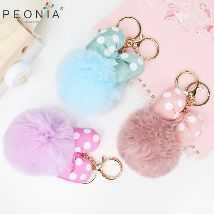 Sfp- Peonia Pna Poka Mickie Pom Pom Keychain Kunci Tas
