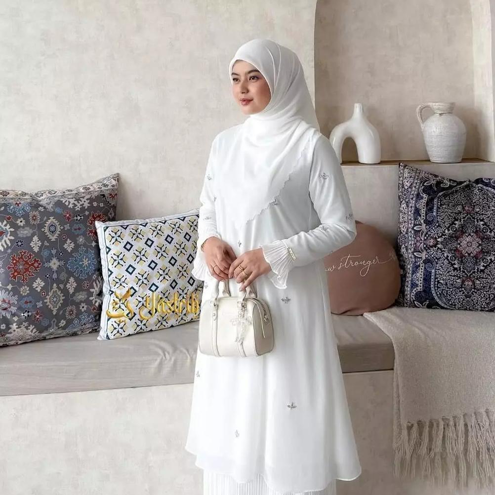SUPER DEAL COD GAMIS UZMA 3IN1 SET ROK PLISKET SIMPLE ELEGAN BAHAN CERUTY BABYDOLL MIX PAYET MUTIARA