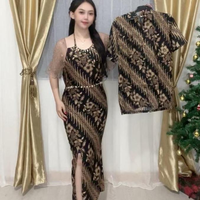 Kleid- Dress Batik Mahalini / Dress Batik Wanita /Dress Batik Pesta Casual Tile Kondangan Natal Gaun