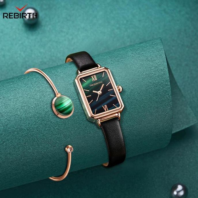 Frau- Rebirth Jam Tangan Wanita Tali Kulit Bisnis Wanita Jam Tangan+Gelang