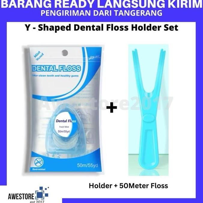 Y Shape Floss Holder Handle Reusable Floss Gigi Bentuk Y Untuk Gigi Belakang Oral Care Kit Dental