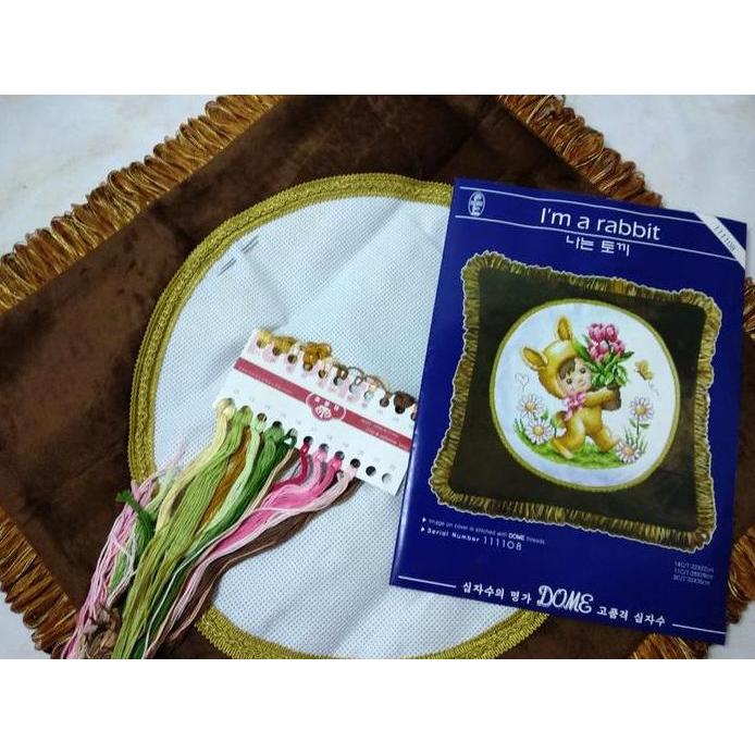 DISKON Paket Sulam Kristik Sarung Bantal DOME 111108 Rabbit Kelinci