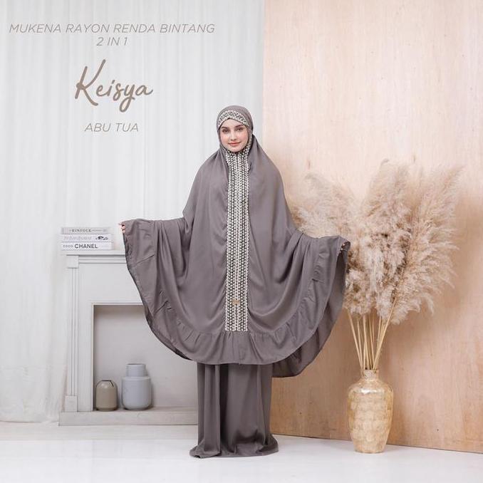 MUKENA BALI TASIK - MUKENA DEWASA JUMBO RAYON RENDA BINTANG 2 IN 1 KEISYA