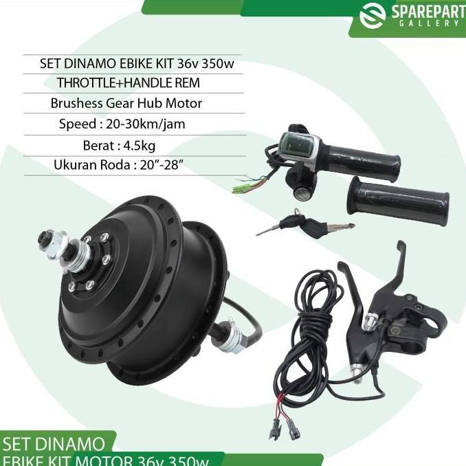 Set Ebike Kit Dinamo bldc 36v 350w, Throttle dan Handle rem
