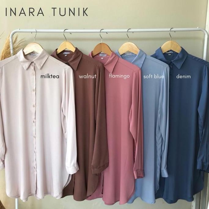 Uprelig- Inara Tunic Kemeja Tunic Bahan Rayon Twill Size Lengkap Putih Putih Polos Polos Polos Polos