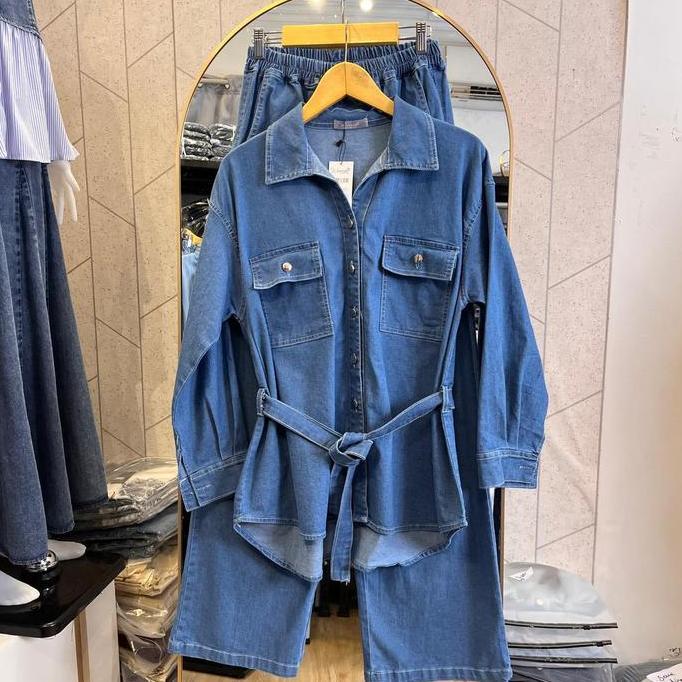 Uprelig- Setelan Denim Wanita Dewasa Setelan Jeans Premium Setelan Jeans Hijab