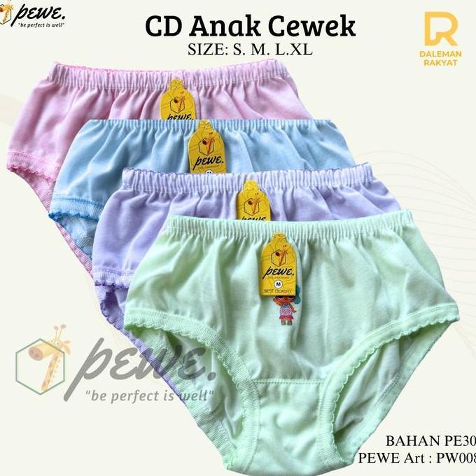 Clothes- 6/12 Pcs Cd Anak Cewek Polos Warna - Celana Dalam Anak Perempuan Usia 5-7 Tahun Bahan Katun