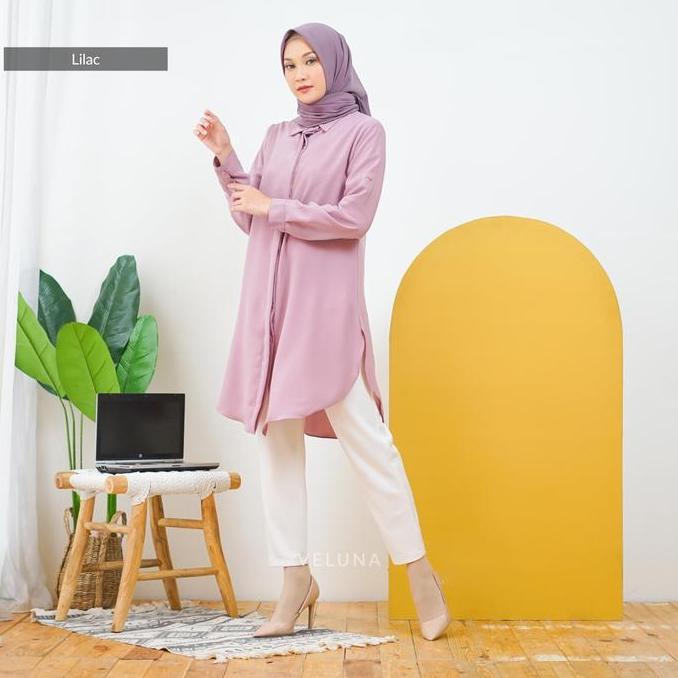Uprelig- Veluna - Safa Tunik - Vt1519 - Atasan Tunik Polos Kemeja Tunik Kancing Busui Wudhu Friendly