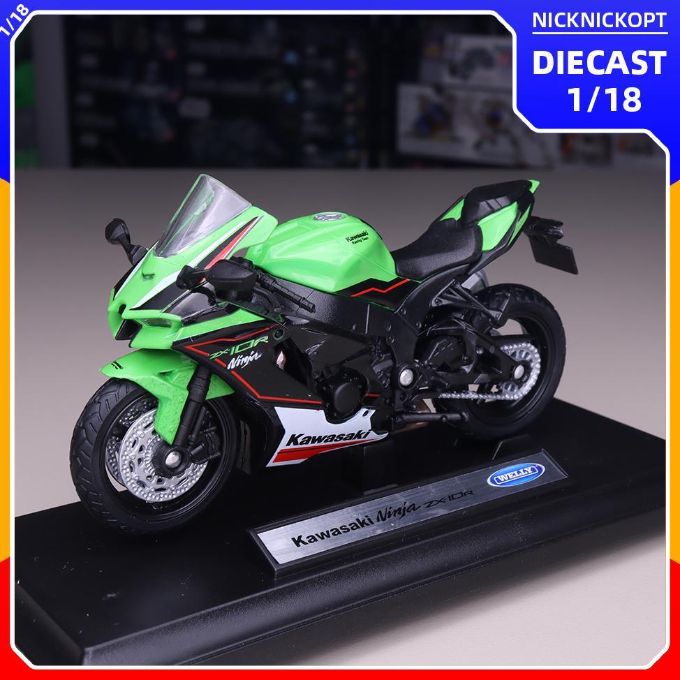 Miniatur Motor Welly 2021 Kawasaki Ninja ZX-10R ZX10R Skala 1:18 Diecast Mainan Koleksi