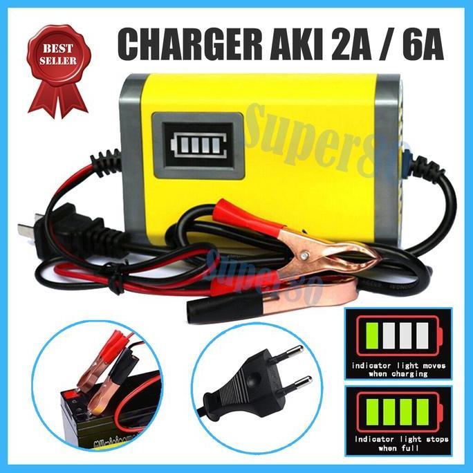 Alat Cas Aki 12V 2A / 6A Charger Accu 2 - 6 Ampere Sepeda Motor Mobil Casan Kendaraan Portable Otoma
