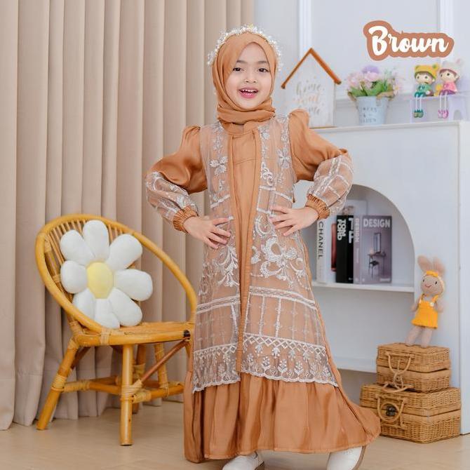 Otokonoko- [Anak-Bunda] Jihan Gamis Pakaian Muslim Anak Perempuan 3-10 Tahun Katun Shimmer Brukat Bo