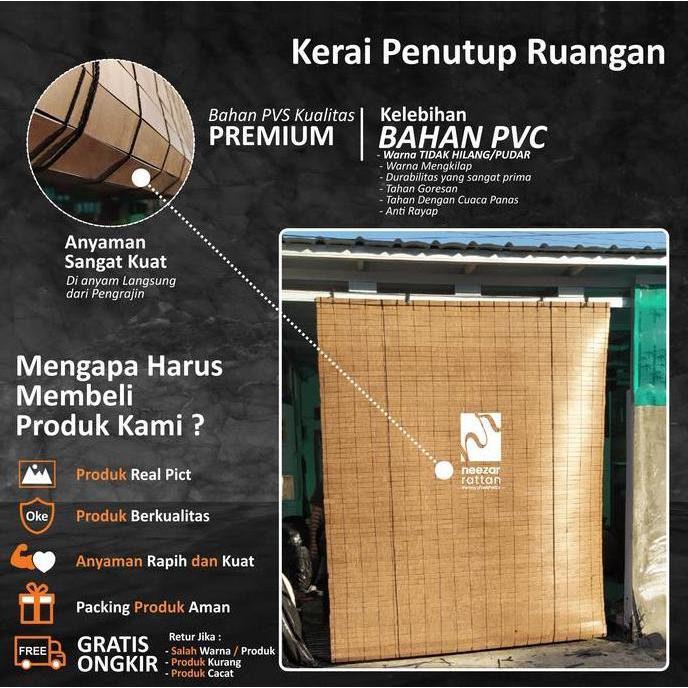 Tirai kerai jendela hujan kamar mandi outdoor pintu rumah 250x250 cm