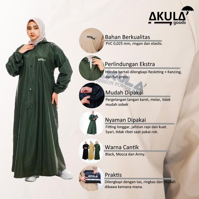 NEW AKULA GAMIS JAS HUJAN RAINCOAT WANITA TERBAIK ANTI REMBES ORI