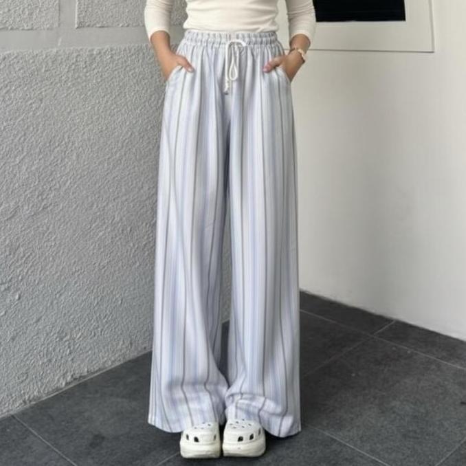 VO - Celana Kulot Streep Salur Jumbo Super Jumbo fit To M-XXL celana panjang wanita tali serut Panja