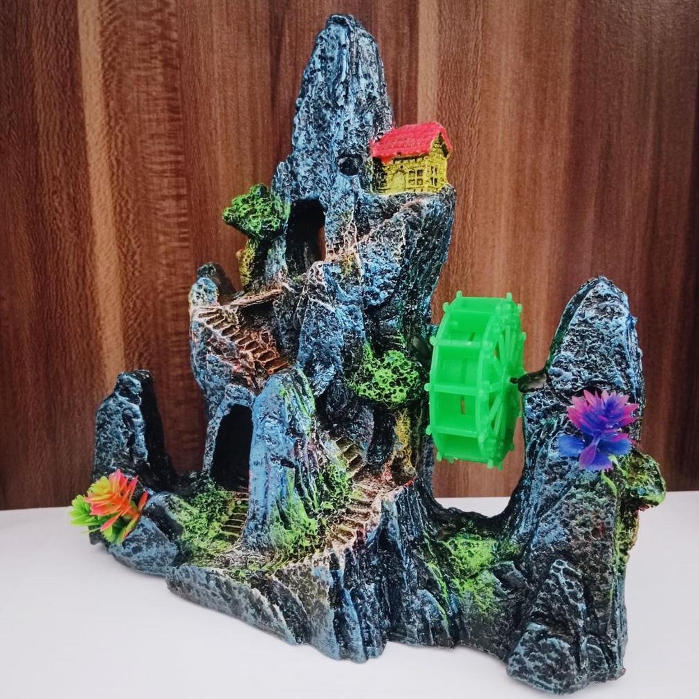 hiasan aquarium fiber tebing kincir, hiasan aquarium tebing kincir, dekorasi aquarium tebing kincir,