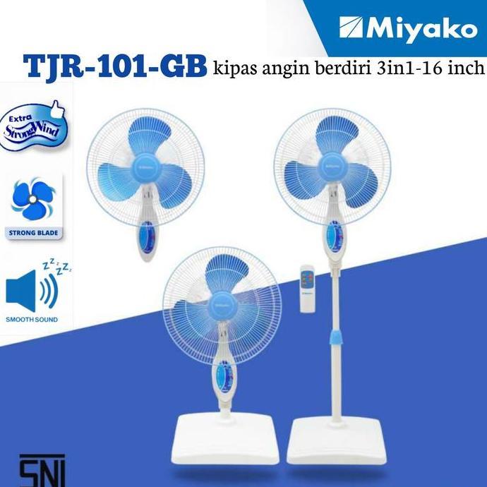 TERLARIS MIYAKO TJR 101 KIPAS ANGIN BERDIRI 3IN1/KIPAS ANGIN 3 FUNGSI/KIPAS ANGIN REMOT 16 INCH/REMO