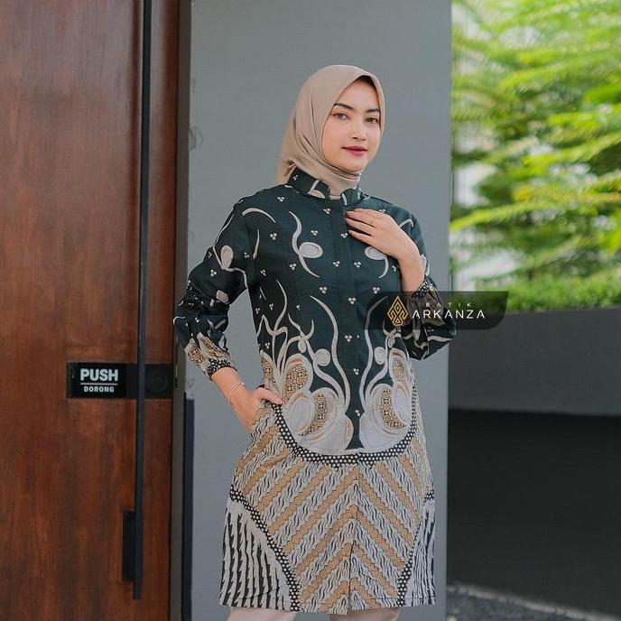 BATIK ARKANZA Baju Tunik Motif Tirta Kusuma Wanita Katun