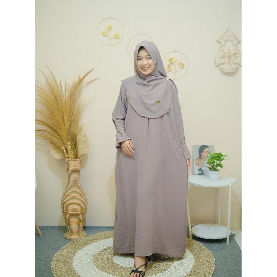 (LANGSUNG KIRIM) Gamis Aisyah Set Hijab Lengan Variasi Crinkle Airflow Muslim - Dress Wanita Dewasa 