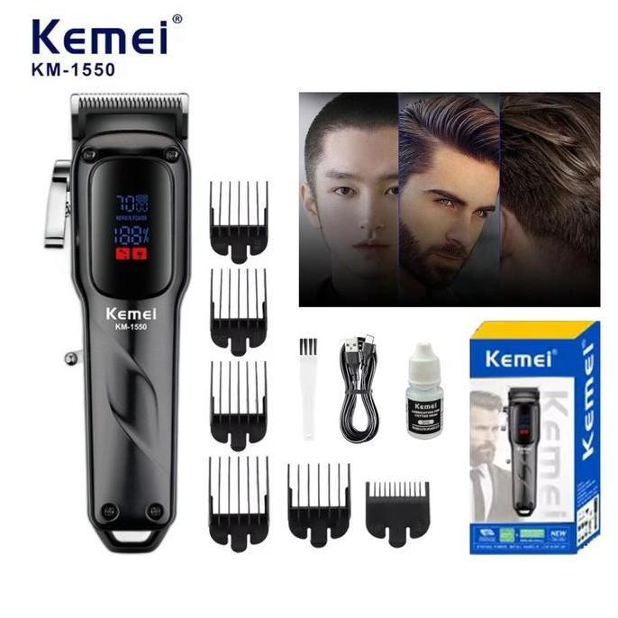 Alat Cukur Rambut Kemei KM-1550 Professional Hair Clipper Charging USB Tipe C Display LED Mesin Cuku