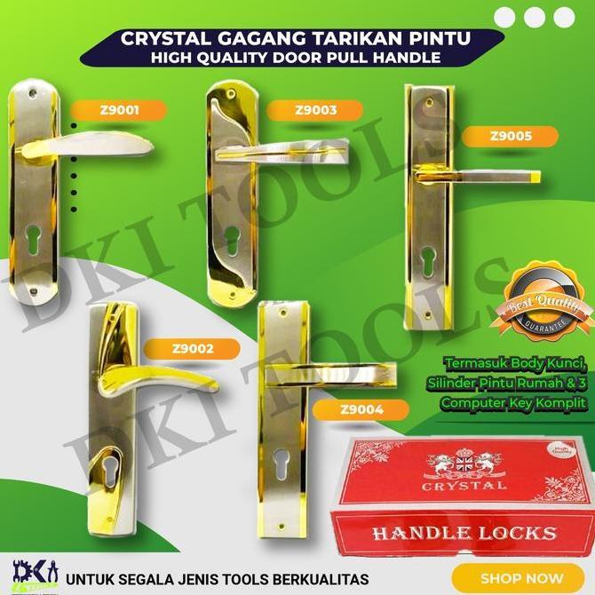 Gagang Handle Pintu Rumah Crystal Uk Besar Gold Gembok Stainless