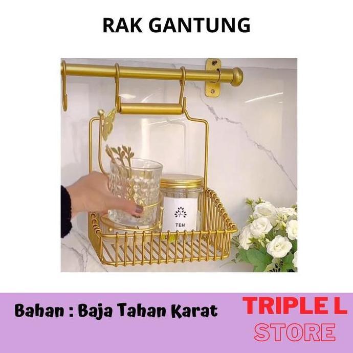 TERLARIS RAK GANTUNGAN DAPUR RAK BUMBU DAPUR MEWAH GOLD / HITAM