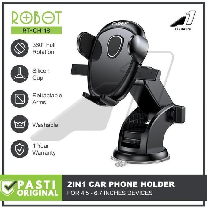 NEW ROBOT CAR HOLDER RT-CH11S DUDUKAN HP PHONE STAND HOLDER HANDPHONE MOBIL MOUNT ROTASI SUCTION CUP