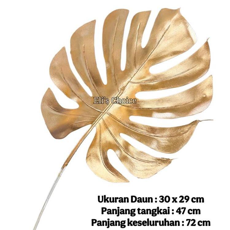 Ready Hiasan Daun Emas Buatan / Daun Monstrea Artificial / Tanaman Emas Dekorasi Vas Bunga Imlek & L