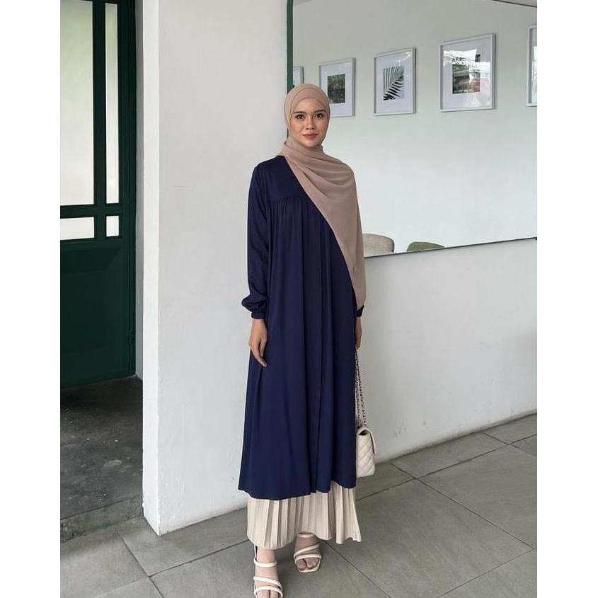 Elmiza - Selma Tunik Bahan Premium Rayon Twill Long Tunik Daily Kantor Kuliah Full Kancing Hidup