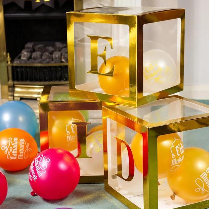 Ready 25*25cm Kotak Balon Transparan Emas Dengan Stiker Huruf A-Z Untuk Dekorasi Pesta Ulang Tahun P