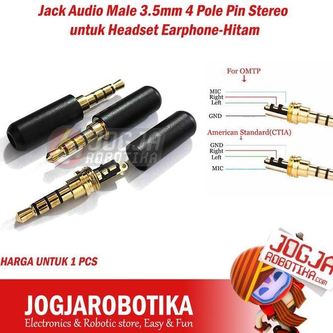 CORELA Jack Audio Male 3.5mm 4 Pole Pin Stereo untuk Headset Earphone-Hitam