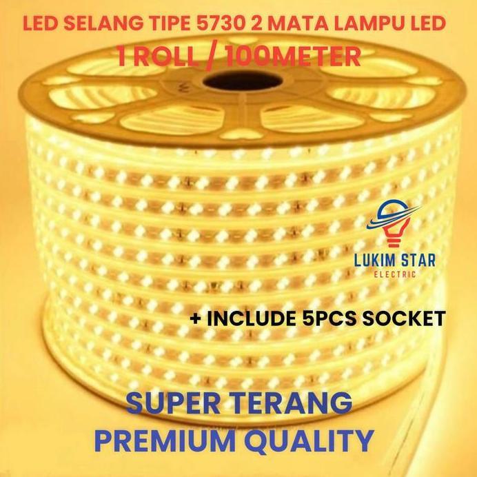 LAMPU LED SELANG SMD 5730 2MATA LED 100M LAMPU LED STRIP SELANG 220V 1ROLL 100M METER