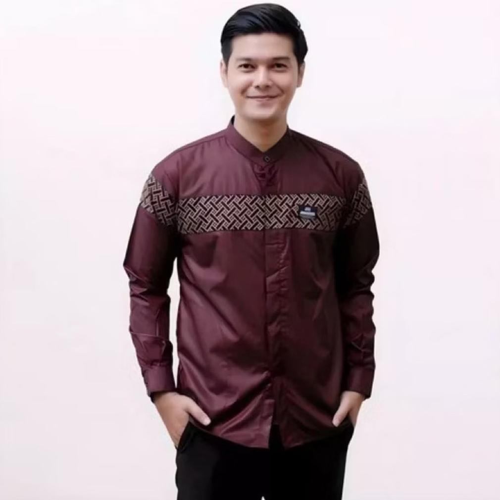 NEW PROMO CUCI GUDANG... BAJU KOKO PRIA DEWASA LENGAN PANJANG MOTIF KOBATA QYNANG KOMBINASI BATIK TE