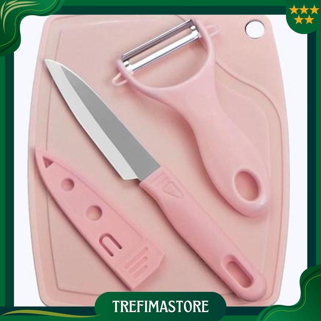 Pisau Set Talenan 3 In 1 / Pisau Set Talenan Pisau Pengupas Buah Sayur Dapur Serbaguna / Pisau Set T