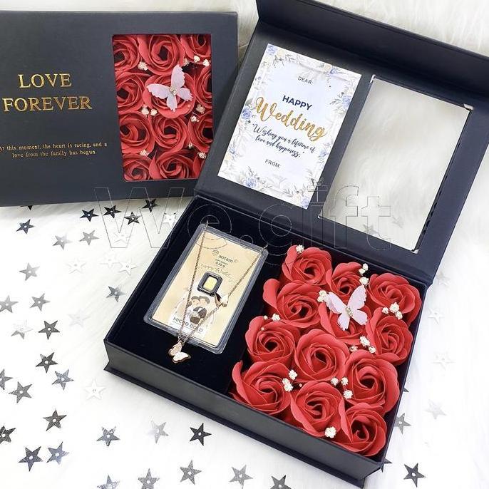 FL025KRL Flower box LM Kalung Titanium Kado Wedding, Hadiah Pernikahan | Wedding Gift | Anniversary 